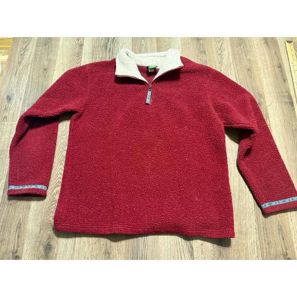 Cabela's Sweater Mens Size M Red Pullover Sherpa Fleece Quarter Zip Aztec Trim